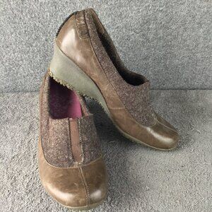 Merrell Tulip Espresso Womens Sz 9 Brown Leather and Wool Wedge Heel Shoes
